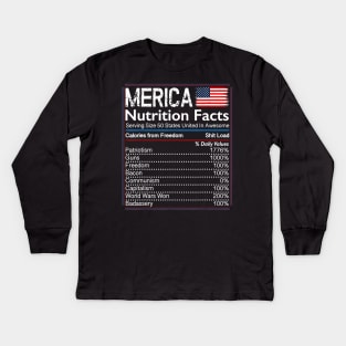 4th of July Proud American Shirt Merica Nutrition Facts Kids Long Sleeve T-Shirt